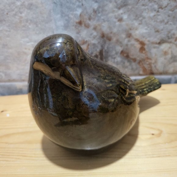 Ceramic Glazed Brown Green Bird Figurine - Picture 7 of 12